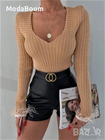 ✨🪶Дамски блузи с пера / два цвята🪶✨, снимка 2 - Блузи с дълъг ръкав и пуловери - 44132414