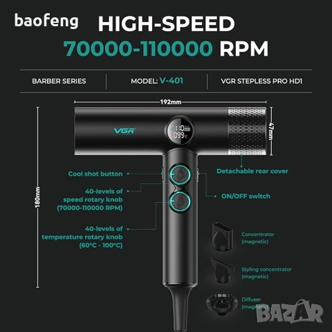 Нов 32 части VGR Stepless 4 в 1 за барбер / фризьори Професионален комплект машинки за подстригване , снимка 15 - Фризьорски принадлежности - 53525179