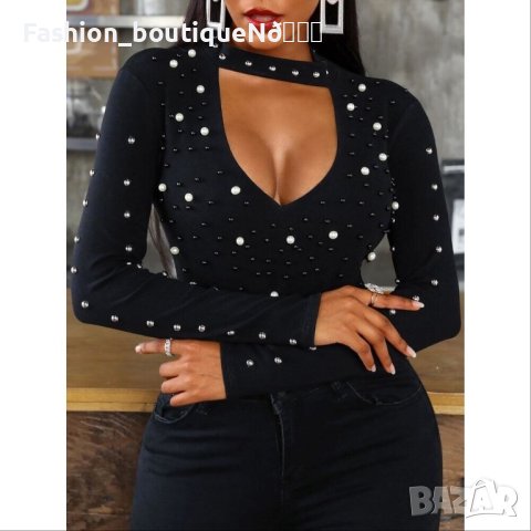 Дамско боди с перли  , снимка 3 - Блузи с дълъг ръкав и пуловери - 43506321