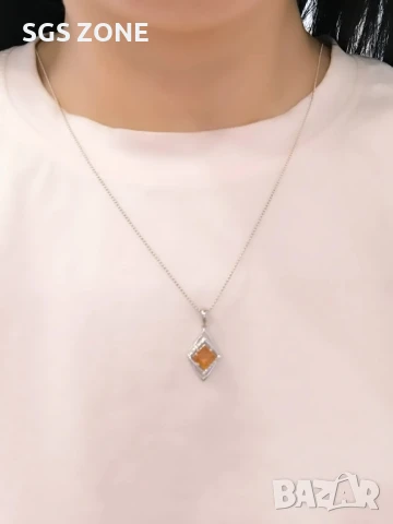 СРЕБЪРЕНА ВИСУЛКА СЪС АМЕТИСТ ПЕРИДОТ ИЛИ ЦИТРИН, снимка 6 - Колиета, медальони, синджири - 51179710