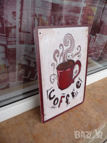 Метална табела кафе голяма чаша дълга нес 3 в 1 coffee топло, снимка 2 - Декорация за дома - 43106522
