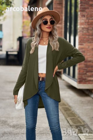 Дамска едноцветна широка жилетка с дълъг ръкав, 6цвята, снимка 9 - Жилетки - 44089598