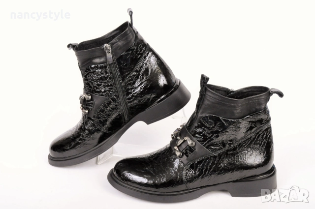 НОВО! Ниски елегантни дамски боти - Намачкан лак