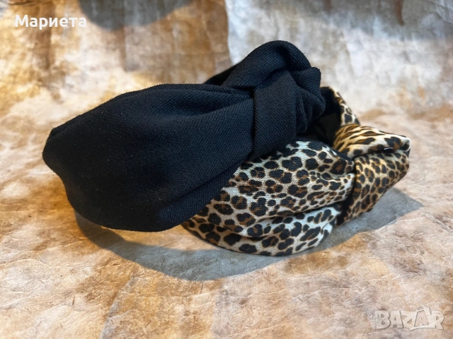  диадеми с възел черна  леопардова червено каре Диадема от плат Ръчна изработка  , снимка 4 - Аксесоари за коса - 53038552