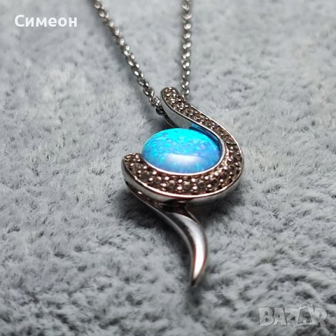 Сребърно колие с опал, снимка 4 - Колиета, медальони, синджири - 43887592