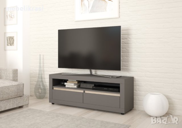 ТВ шкаф Алфа 90 130/40/50 см, две чекмеджета, ниша, плавно затваряне, МДФ, снимка 5 - Шкафове - 43967522