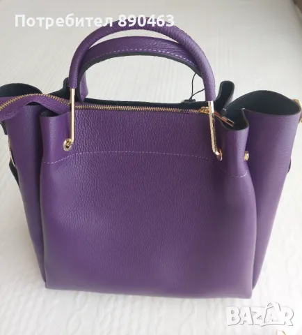 Chiara Canotti - Кожена чанта с декоративни пискюли, Тъмно лилаво, снимка 8 - Чанти - 49137273