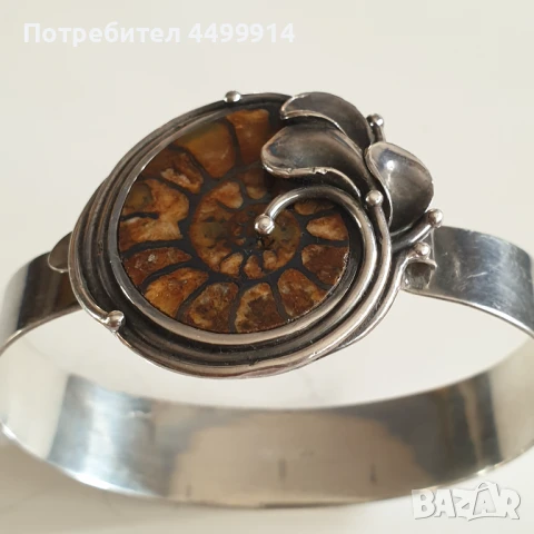 Стара сребърна гривна с Амонит, снимка 13 - Гривни - 50656338