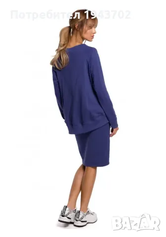 Дамска блуза с асиметрична кройка в цвят индиго M492 MOE1, снимка 3 - Блузи с дълъг ръкав и пуловери - 47751052