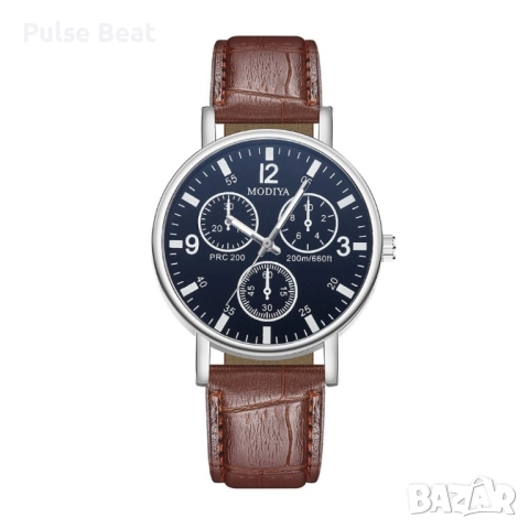 Мъжки спортно-елегантен ръчен часовник с кожена верижка ( кафява и черна), снимка 2 - Мъжки - 52047266