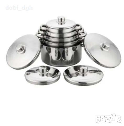 Комплект от 10 части тенджери с тройно дъно и капаци от неръждаема стомана, снимка 1