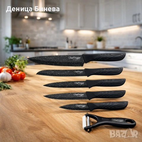 Комплект кухненски н о ж о в е Cheffinger – 6 части с мраморно покритие и магнитна кутия, снимка 4 - Други - 53265625