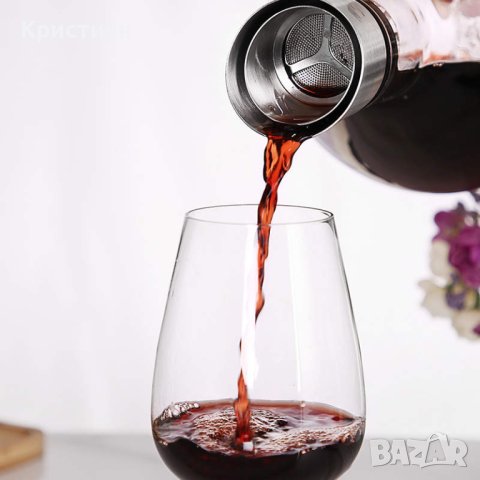 Стъклена бутилка гарафа за червено вино декантер за алкохол + аератор и филтър, снимка 3 - Сервизи - 43135120