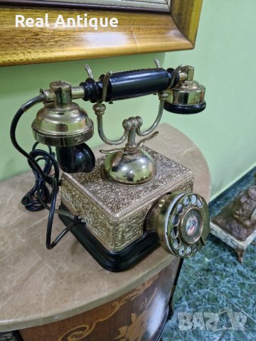 Страхотен антикварен колекционерски телефон от месинг и бакелит , снимка 2 - Антикварни и старинни предмети - 43309785