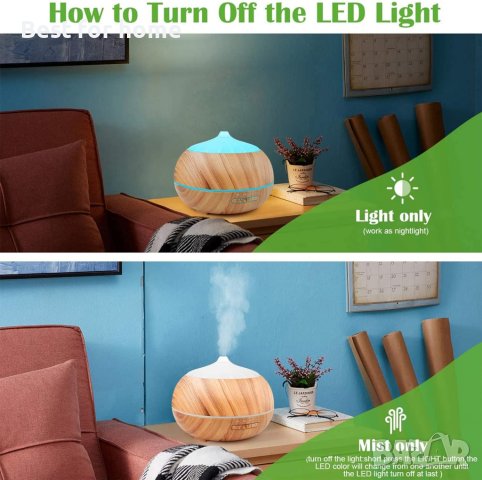 Аромадифузор за етерични масла: 500 мл, ултразвукова ароматерапия с дистанционно управление, снимка 4 - Други стоки за дома - 43163911