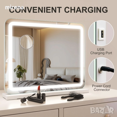 Лед LED Огледало Hollywood с осветление, 3 цвята, 580 x 480 мм c105, снимка 6 - Огледала - 51546933