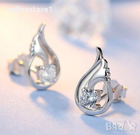 Сребърни Обеци Ангелски крила - 925 печат сребро BA229, снимка 5 - Обеци - 28147866