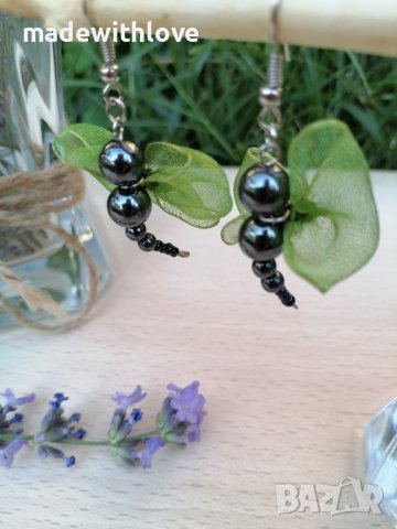 Ръчно изработени обеци "Водно конче", снимка 2 - Обеци - 43242603