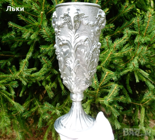 Калаен бокал,чаша за вино,глави на овен,ангели,барок. , снимка 14 - Антикварни и старинни предмети - 51704366