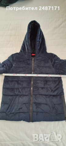 Тъмно синьо кадифено топло дамско яке с качулка, снимка 2 - Якета - 52795970