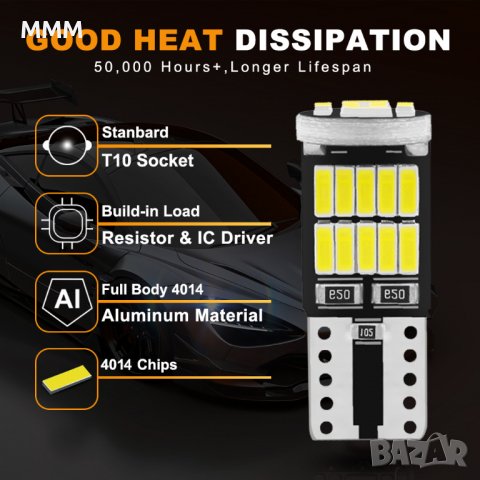 Лед крушки LED Т10 W5W canbus white red, снимка 3 - Аксесоари и консумативи - 39731165