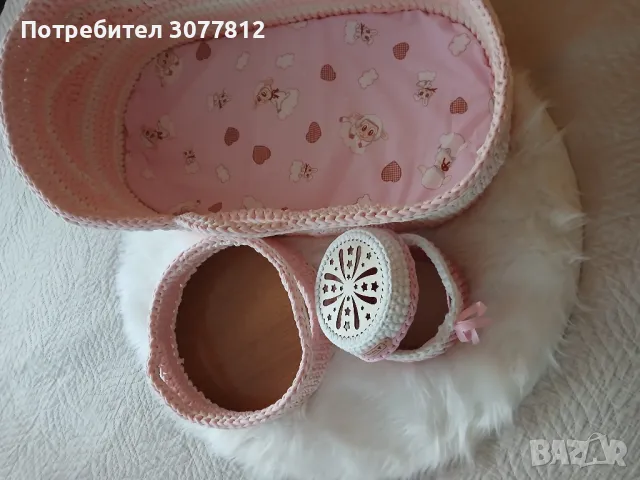 Ръчно плетен кош за новородено, снимка 2 - Бебешки легла и матраци - 49627561