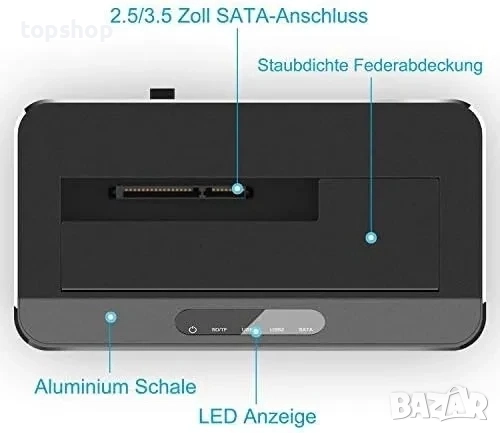НОВА RSHTECH RSH-338H Алуминиева USB 3.0 докинг станция 2.5, 3.5" SATA III HDD, SSD 6 Gbps - 16TB..., снимка 2 - Кабели и адаптери - 51636499