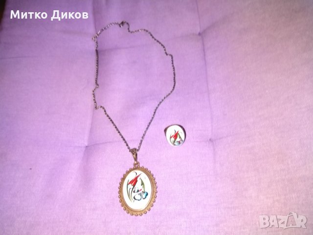 Колие  за врата в комплект с пръстен -мед и керамика ръчно рисувана, снимка 13 - Колиета, медальони, синджири - 26948153