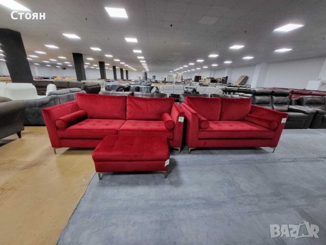 Нови Червени дивани от плат тройка,двойка и табуретка "Idol", снимка 6 - Дивани и мека мебел - 39711887