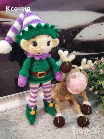 Плетена играчка Елф, Плетени, ръчно изработени, Подарък за Коледа, снимка 9 - Плюшени играчки - 52064356