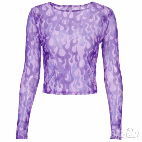 Къса блузка лилава мрежа с пламъци, снимка 3 - Тениски - 28715779