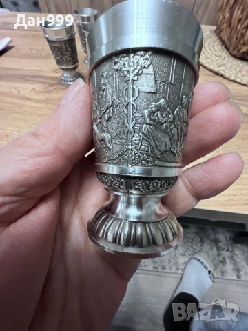 Винтидж комплект от шест уникално красиви калаени чашки, снимка 4 - Антикварни и старинни предмети - 53204736