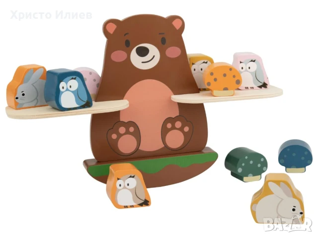 Дървена игра за баланс Дървена играчка балансиращо мече кантар, снимка 3 - Образователни игри - 50961666