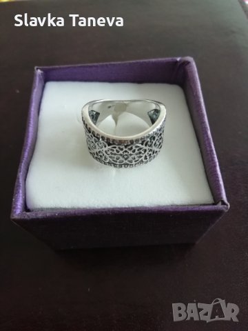 Сребърен комплект от обеци и пръстен с патина, снимка 3 - Бижутерийни комплекти - 37785950