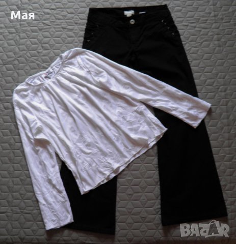 Дамски сет черен панталон H&M и ефектна бяла блуза , снимка 1 - Панталони - 26692111