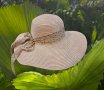 Бежова лятна шапка с голяма периферия #10523-3, снимка 1 - Шапки - 40660551