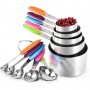 Качествени стоманени мерителни лъжички и чашки с цветни дръжки, снимка 1 - Прибори за хранене, готвене и сервиране - 32584087