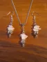 Прекрасен Бохо комплект бижута обеци и колие с рядки бели естествени Корали и орнаменти цвят сребро , снимка 3
