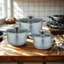 Комплект тенджери от неръждаема стомана Bohmann, Класика и удобство за всяка кухня (6 части), снимка 4