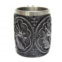 Код 95621 Стилна чаша от полирезин и метал с релефни декорации - дракон, снимка 2 - Чаши - 37044093