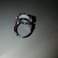 Прекрасен дамски пръстен със сребърно покритие S925, с красив камък с отблясъци и нежни цветя, снимка 5 - Пръстени - 27525617
