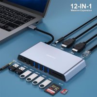Нов 12-в-1 USB 3.0 докинг станция с двоен HDMI дисплей 6*USB порта SD TF четец, снимка 6 - Друга електроника - 43177263