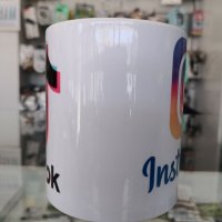 Бяла порцеланова чаша с логото на Tik Tok и Instagram, снимка 2 - Чаши - 32980305