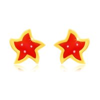 14К златни обеци коледна звездичка червени звезда коледни, снимка 1 - Обеци - 43173329