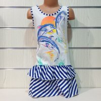 Нова детска моряшка рокля с трансферен печат Делфинчета, два модела, снимка 4 - Детски рокли и поли - 29030096