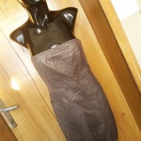 Кафява кожена къса рокля бюстие змийски принт М  , снимка 1 - Рокли - 26334988
