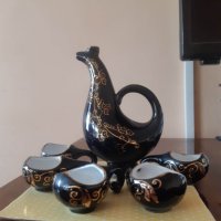 Рядка находка. Винтидж комплект от 5 чаши и стомна  Black Ceramic , снимка 2 - Антикварни и старинни предмети - 39646472