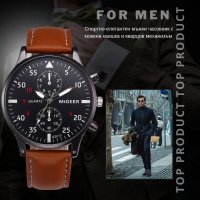 Спортно-елегантен мъжки часовник с кожена каишка и кварцов механизъм, снимка 6 - Мъжки - 43063114