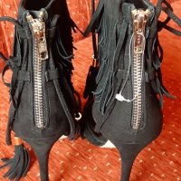 Черни велурени обувки с ресни, снимка 3 - Дамски елегантни обувки - 27663278