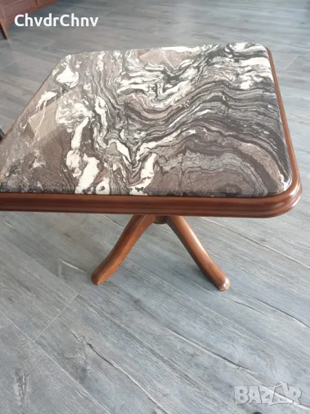 Квадратна дървена масичка с мраморен плот/мраморна холна маса 68x54см-30кг, снимка 1